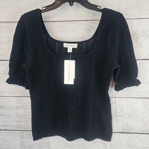 Treasure & Bond M Med Black Square Neck Sweater Shirt Ruffle Sleeve NWT $59 L739